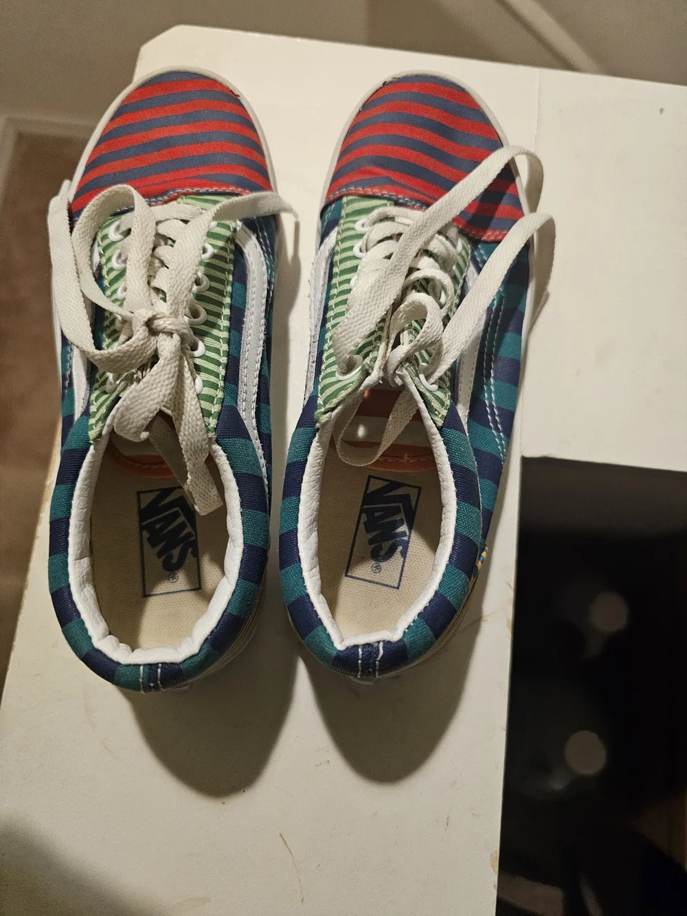 Vans Kids Red, Green and Teal Striped Canvas Sneakers